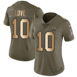 Packers #10 Jordan Love Olive/Gold Women's Stitched NFL Limited 2017 Salute To Service Jersey