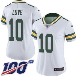Packers #10 Jordan Love White Women's Stitched NFL 100th Season Vapor Untouchable Limited Jersey