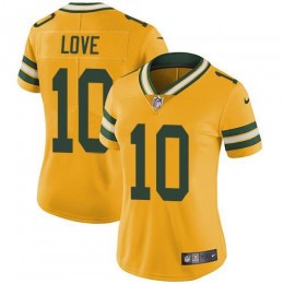 Packers #10 Jordan Love Yellow Women's Stitched NFL Limited Rush Jersey