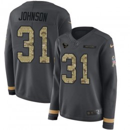 Houston Texans #31 David Johnson Anthracite Salute to Service Women's Stitched NFL Limited Therma Long Sleeve Jersey