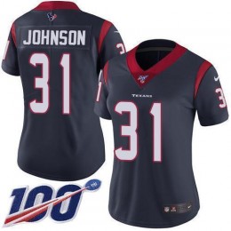 Houston Texans #31 David Johnson Navy Blue Team Color Women's Stitched NFL 100th Season Vapor Untouchable Limited Jersey
