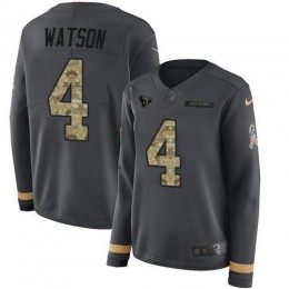 Houston Texans #4 Deshaun Watson Anthracite Salute to Service Women's Stitched NFL Limited Therma Long Sleeve Jersey