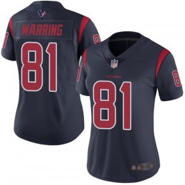 Houston Texans #81 Kahale Warring Navy Blue Women's Stitched NFL Limited Rush Jersey