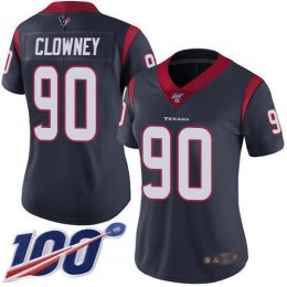 Houston Texans #90 Jadeveon Clowney Navy Blue Team Color Women's Stitched NFL 100th Season Vapor Limited Jersey