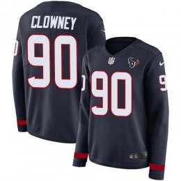 Houston Texans #90 Jadeveon Clowney Navy Blue Team Color Women's Stitched NFL Limited Therma Long Sleeve Jersey
