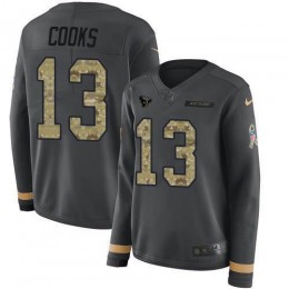 Texans #13 Brandin Cooks Anthracite Salute To Service Women's Stitched NFL Limited Therma Long Sleeve Jersey