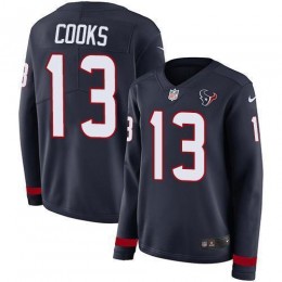 Texans #13 Brandin Cooks Navy Blue Team Color Women's Stitched NFL Limited Therma Long Sleeve Jersey