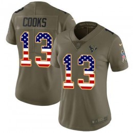 Texans #13 Brandin Cooks Olive/USA Flag Women's Stitched NFL Limited 2017 Salute To Service Jersey