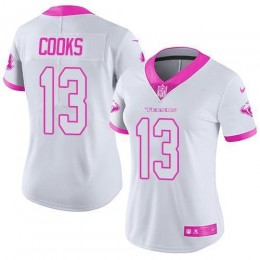 Texans #13 Brandin Cooks White/Pink Women's Stitched NFL Limited Rush Fashion Jersey
