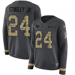Texans #24 Derek Stingley Jr. Anthracite Salute To Service Women's Stitched NFL Limited Therma Long Sleeve Jersey