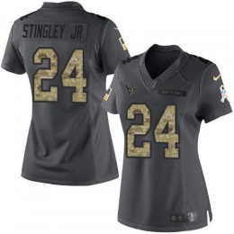 Texans #24 Derek Stingley Jr. Black Women's Stitched NFL Limited 2016 Salute To Service Jersey
