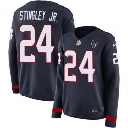 Texans #24 Derek Stingley Jr. Navy Blue Team Color Women's Stitched NFL Limited Therma Long Sleeve Jersey