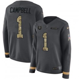 Colts #1 Parris Campbell Anthracite Salute To Service Women's Stitched NFL Limited Therma Long Sleeve Jersey