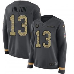 Colts #13 T.Y. Hilton Anthracite Salute To Service Women's Stitched NFL Limited Therma Long Sleeve Jersey