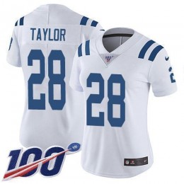 Colts #28 Jonathan Taylor White Women's Stitched NFL 100th Season Vapor Untouchable Limited Jersey