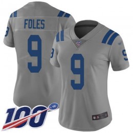 Colts #9 Nick Foles Gray Women's Stitched NFL Limited Inverted Legend 100th Season Jersey
