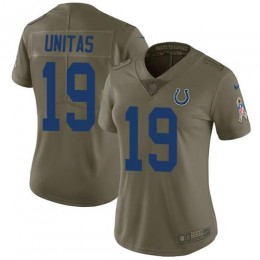 Indianapolis Colts #19 Johnny Unitas Olive Women's Stitched NFL Limited 2017 Salute to Service Jersey