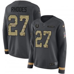 Indianapolis Colts #27 Xavier Rhodes Anthracite Salute to Service Women's Stitched NFL Limited Therma Long Sleeve Jersey