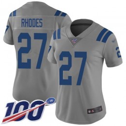 Indianapolis Colts #27 Xavier Rhodes Gray Women's Stitched NFL Limited Inverted Legend 100th Season Jersey
