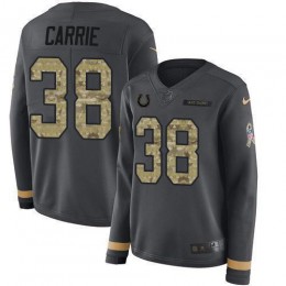 Indianapolis Colts #38 T.J. Carrie Anthracite Salute to Service Women's Stitched NFL Limited Therma Long Sleeve Jersey