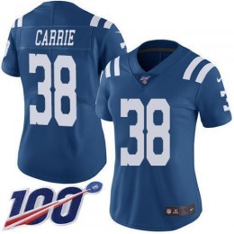 Indianapolis Colts #38 T.J. Carrie Royal Blue Women's Stitched NFL Limited Rush 100th Season Jersey