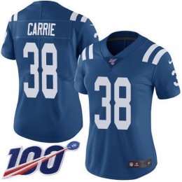 Indianapolis Colts #38 T.J. Carrie Royal Blue Team Color Women's Stitched NFL 100th Season Vapor Untouchable Limited Jersey