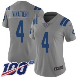 Indianapolis Colts #4 Adam Vinatieri Gray Women's Stitched NFL Limited Inverted Legend 100th Season Jersey