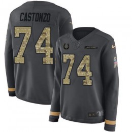 Indianapolis Colts #74 Anthony Castonzo Anthracite Salute to Service Women's Stitched NFL Limited Therma Long Sleeve Jersey