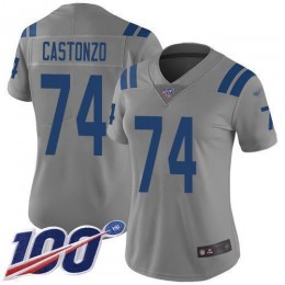 Indianapolis Colts #74 Anthony Castonzo Gray Women's Stitched NFL Limited Inverted Legend 100th Season Jersey