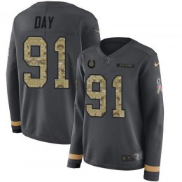 Indianapolis Colts #91 Sheldon Day Anthracite Salute to Service Women's Stitched NFL Limited Therma Long Sleeve Jersey