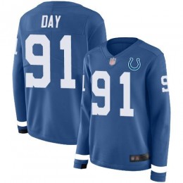 Indianapolis Colts #91 Sheldon Day Royal Blue Team Color Women's Stitched NFL Limited Therma Long Sleeve Jersey