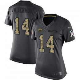 Jacksonville Jaguars #14 Justin Blackmon Black Women's Stitched NFL Limited 2016 Salute to Service Jersey