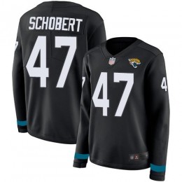 Jacksonville Jaguars #47 Joe Schobert Black Team Color Women's Stitched NFL Limited Therma Long Sleeve Jersey