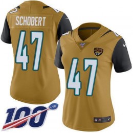 Jacksonville Jaguars #47 Joe Schobert Gold Women's Stitched NFL Limited Rush 100th Season Jersey