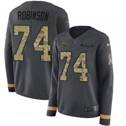 Jacksonville Jaguars #74 Cam Robinson Anthracite Salute to Service Women's Stitched NFL Limited Therma Long Sleeve Jersey