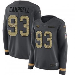 Jacksonville Jaguars #93 Calais Campbell Anthracite Salute to Service Women's Stitched NFL Limited Therma Long Sleeve Jersey