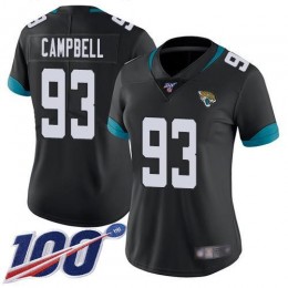 Jacksonville Jaguars #93 Calais Campbell Black Team Color Women's Stitched NFL 100th Season Vapor Limited Jersey
