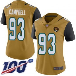 Jacksonville Jaguars #93 Calais Campbell Gold Women's Stitched NFL Limited Rush 100th Season Jersey