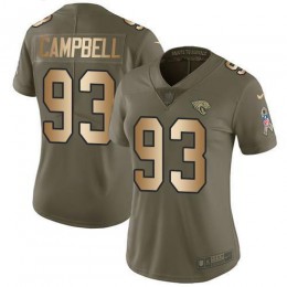 Jacksonville Jaguars #93 Calais Campbell Olive/Gold Women's Stitched NFL Limited 2017 Salute to Service Jersey