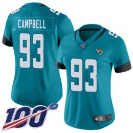Jacksonville Jaguars #93 Calais Campbell Teal Green Alternate Women's Stitched NFL 100th Season Vapor Limited Jersey