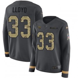 Jaguars #33 Devin Lloyd Anthracite Salute To Service Women's Stitched NFL Limited Therma Long Sleeve Jersey