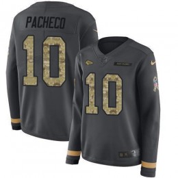 Chiefs #10 Isiah Pacheco Anthracite Salute To Service Women's Stitched NFL Limited Therma Long Sleeve Jersey