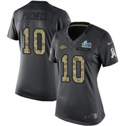 Chiefs #10 Isiah Pacheco Black Super Bowl LVII Patch Women's Stitched NFL Limited 2016 Salute To Service Jersey