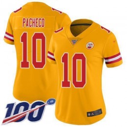 Chiefs #10 Isiah Pacheco Gold Women's Stitched NFL Limited Inverted Legend 100th Season Jersey