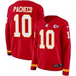 Chiefs #10 Isiah Pacheco Red Team Color Women's Stitched NFL Limited Therma Long Sleeve Jersey