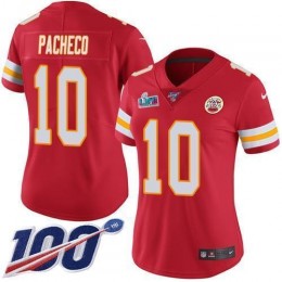 Chiefs #10 Isiah Pacheco Red Team Color Super Bowl LVII Patch Women's Stitched NFL 100th Season Vapor Limited Jersey