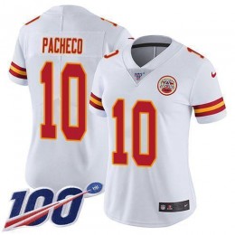 Chiefs #10 Isiah Pacheco White Women's Stitched NFL 100th Season Vapor Limited Jersey