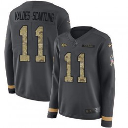 Chiefs #11 Marquez Valdes-Scantling Anthracite Salute To Service Women's Stitched NFL Limited Therma Long Sleeve Jersey