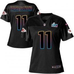 Chiefs #11 Marquez Valdes-Scantling Black Super Bowl LVII Patch Women's NFL Fashion Game Jersey