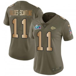 Chiefs #11 Marquez Valdes-Scantling Olive/Gold Super Bowl LVII Patch Women's Stitched NFL Limited 2017 Salute To Service Jersey